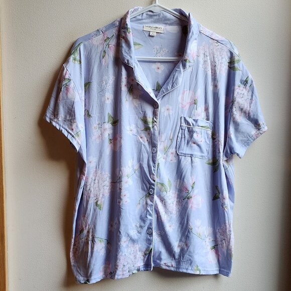Laura Ashley Purple Floral Button Down Pajama Shirt Size Large - Picture 1 of 14